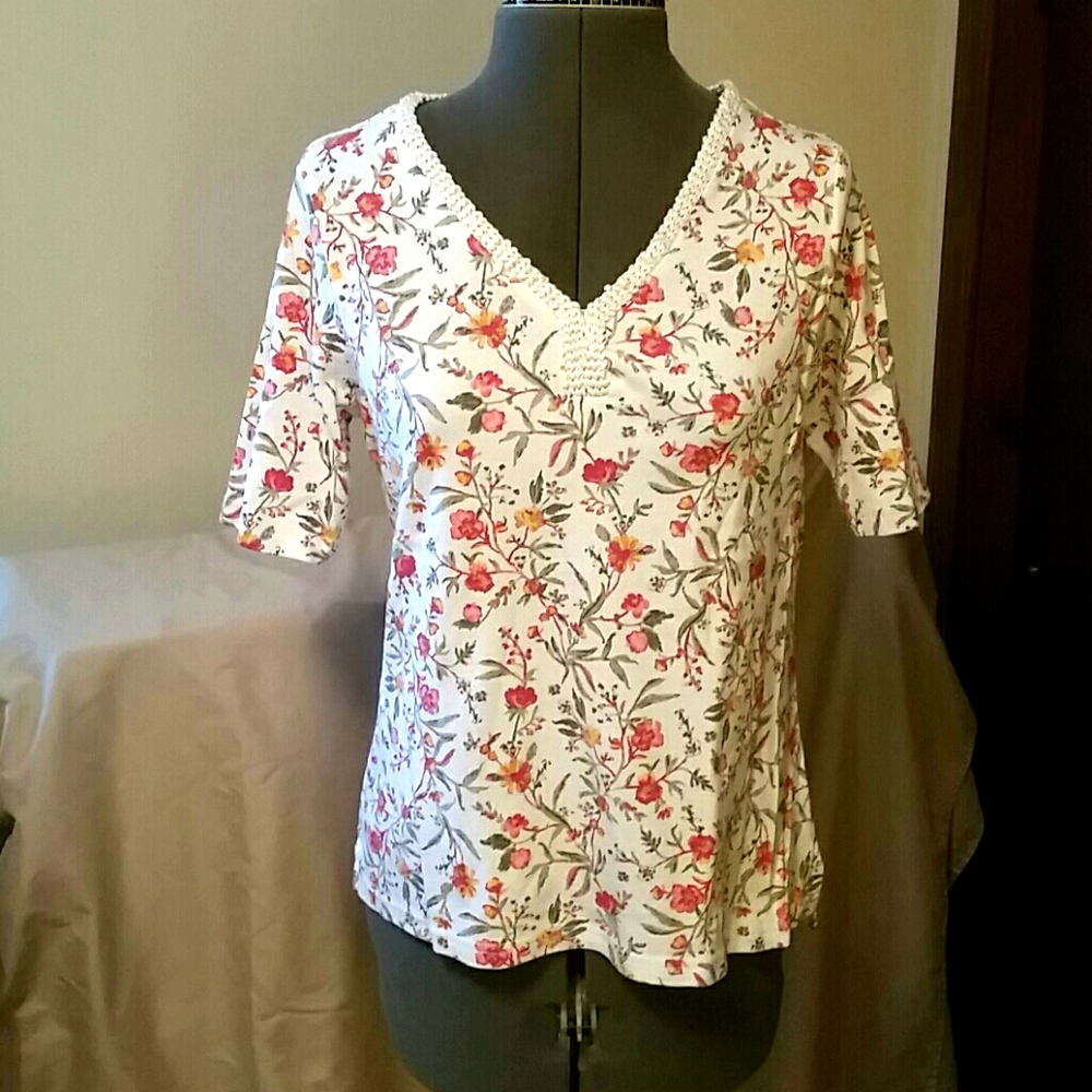 Vee Neck Floral Tee